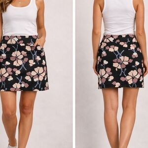 Ann Taylor Black Floral Mini Skirt with Blush and Dusty Blue